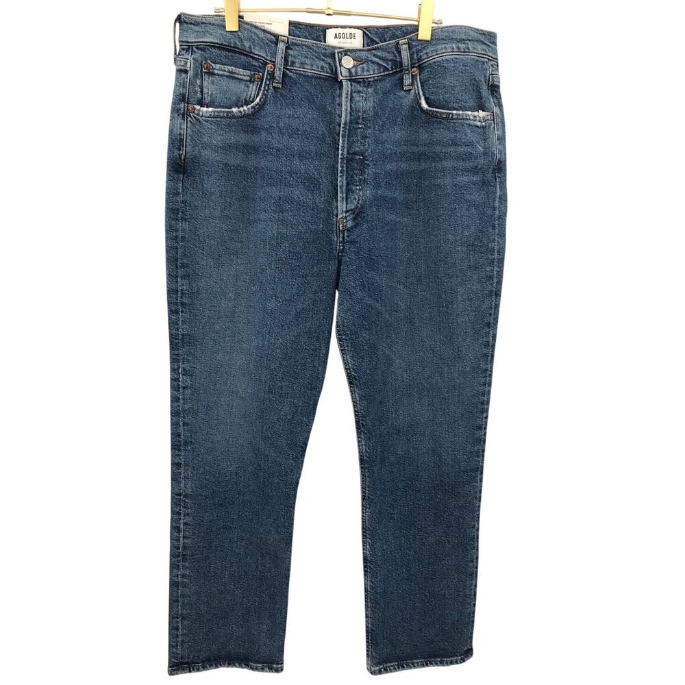 AGOLDE Riley High Rise Straight Crop Jeans 32 Medium Wash Button Fly - Picture 2 of 11